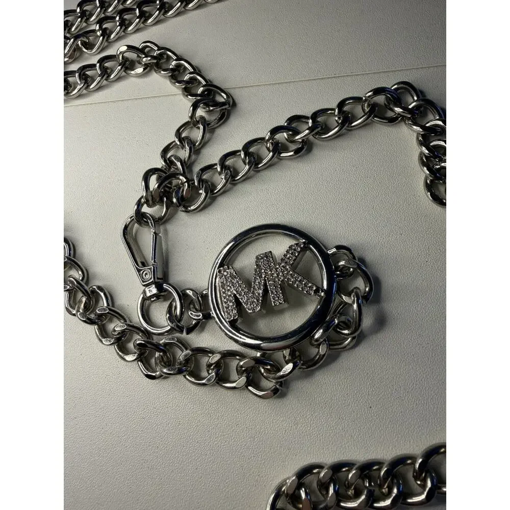 MICHAEL KORS Belt Silver MK Logo Metal Clip Chain Purse Should Strap Steel